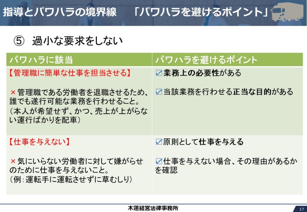 指導とパワハラの境界線「パワハラを避けるポイント」
⑤過小な要求をしない